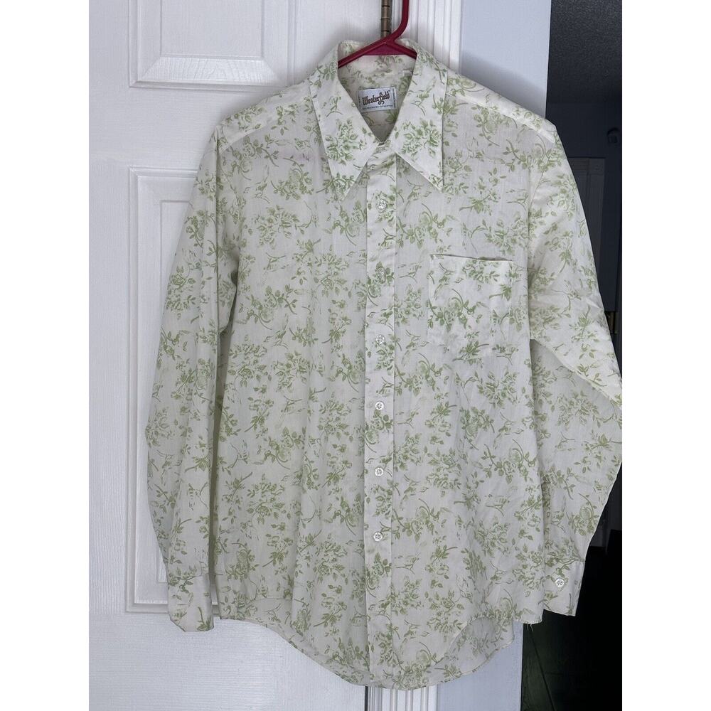 EUC Westerfield Button Up Western Cream Green Shirt 17 33/34